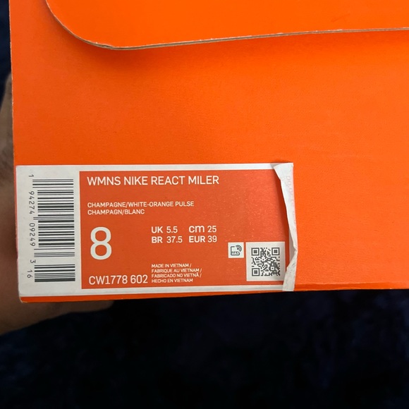 NIKE Champaign and Orange Women’s React Miler Running Sneakers size 8 - Picture 14 of 14